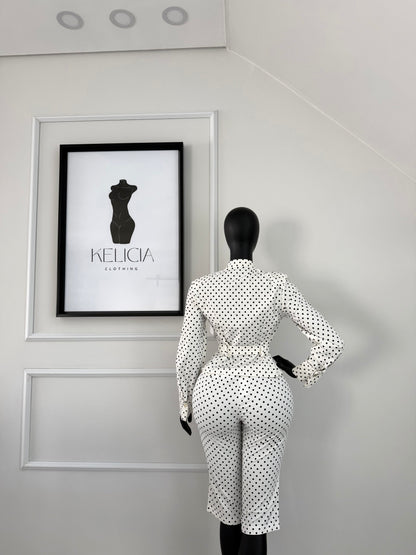 Polka Dot Long Sleeve Jacket and Capri Set