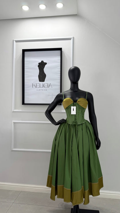 Corset Skirt Set in Green