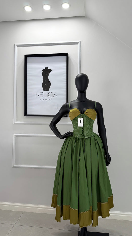 Corset Skirt Set in Green