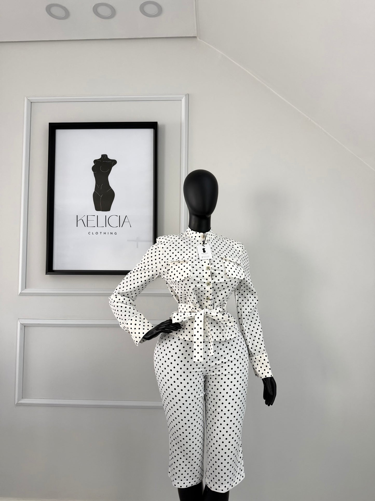 Polka Dot Long Sleeve Jacket and Capri Set