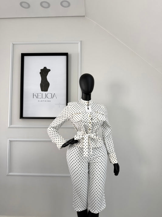 Polka Dot Long Sleeve Jacket and Capri Set