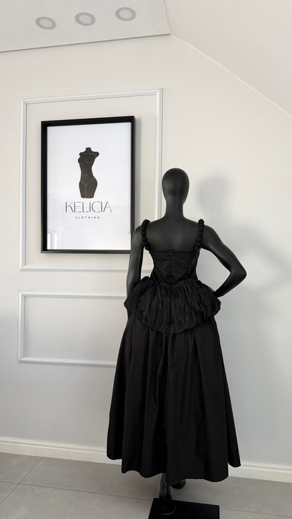 Bubble Detail Maxi Dress in Black